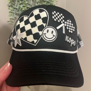 Black Checkered Trucker hat with patches